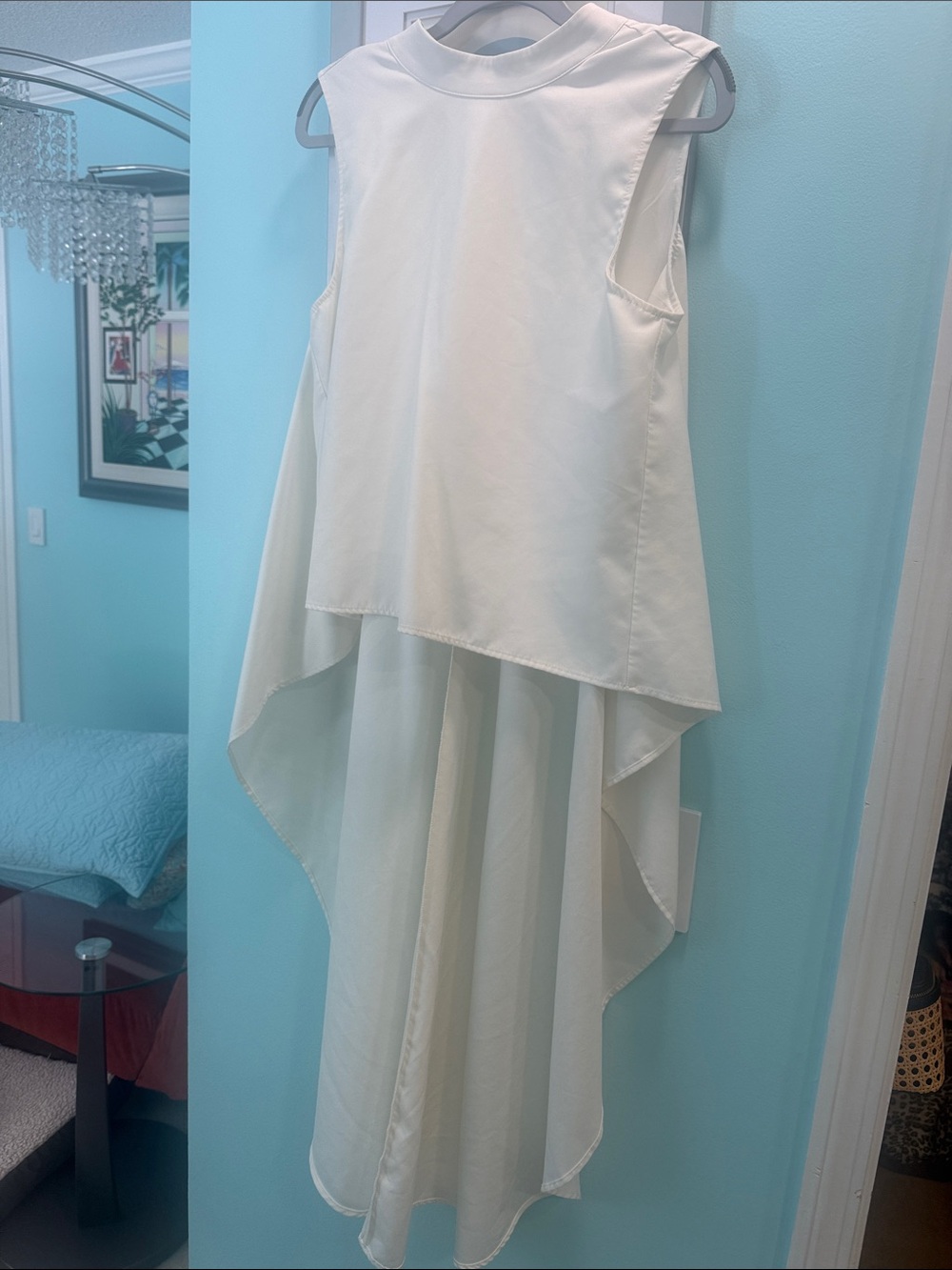 CQbyCQ White-Ivory High-Low Sleeveless high neck Tunic Top zipper closure sz8